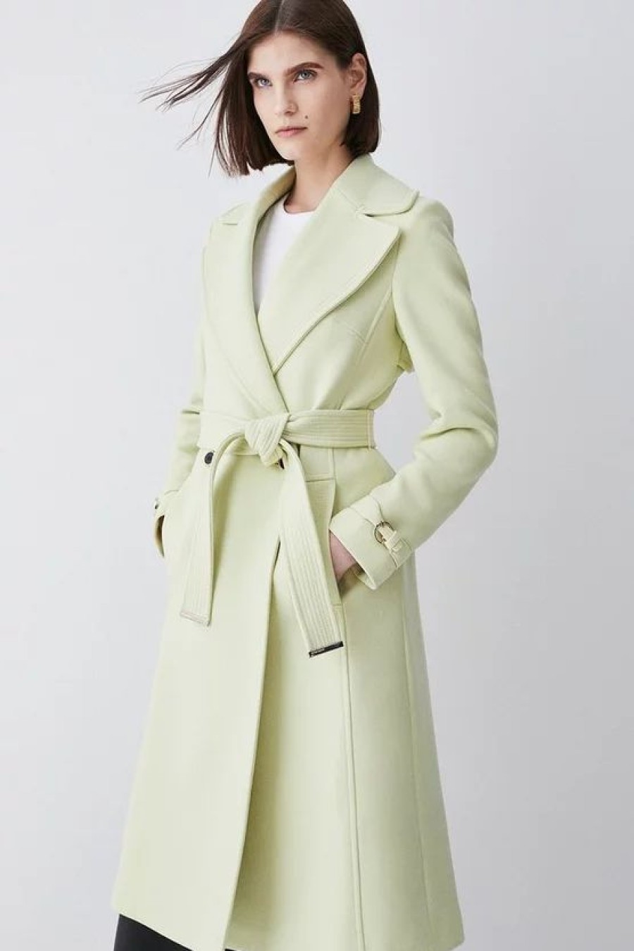 Clearance * New Karen Millen Italian Virgin Wool Belted Collared Coat