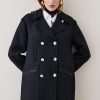 Online * Promo Karen Millen Italian Virgin Wool Double Breasted Pea Coat Black